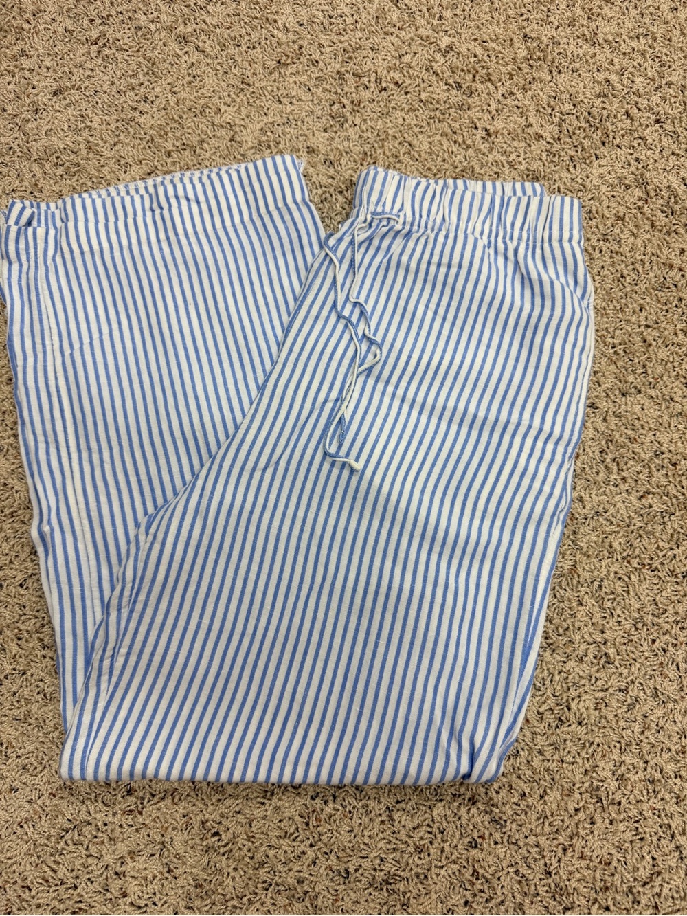 H&M White and Light Blue Striped Linen-Blend Pants